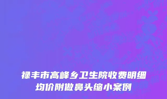 禄丰市高峰乡卫生院收费明细均价附做鼻头缩小案例