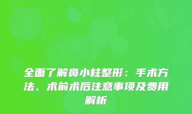 全面了解鼻小柱整形：手术方法、术前术后注意事项及费用解析