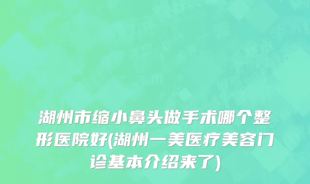 湖州市缩小鼻头做手术哪个整形医院好(湖州一美医疗美容门诊基本介绍来了)