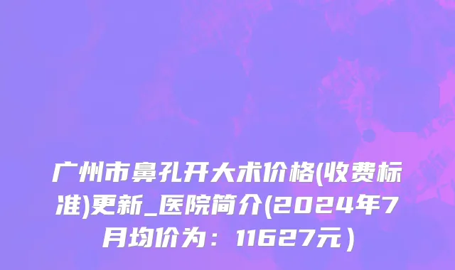 广州市鼻孔开大术价格(收费标准)更新_医院简介(2024年7月均价为：11627元）