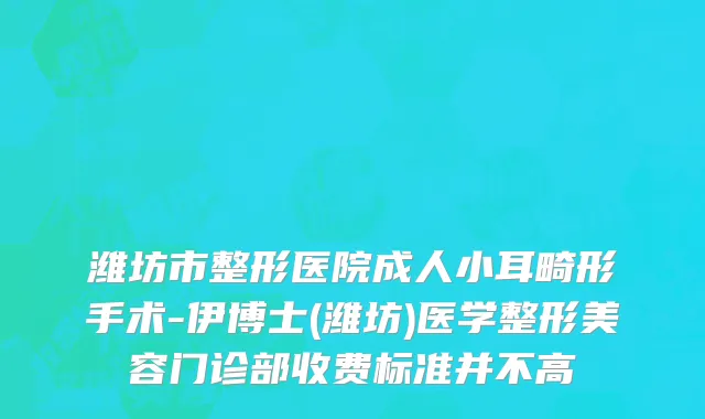 潍坊市整形医院成人小耳畸形手术-伊博士(潍坊)医学整形美容门诊部收费标准并不高