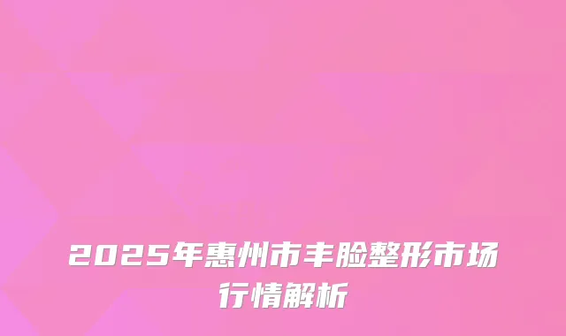 2025年惠州市丰脸整形市场行情解析
