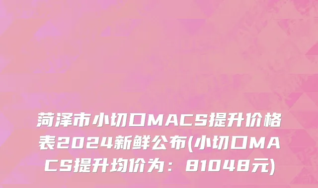 菏泽市小切口MACS提升价格表2024新鲜公布(小切口MACS提升均价为：81048元)