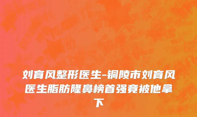 刘育风整形医生-铜陵市刘育风医生脂肪隆鼻榜首强竟被他拿下