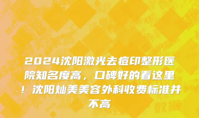 2024沈阳激光去痘印整形医院知名度高,口碑好的看这里!沈阳灿美美容外科收费标准并不高