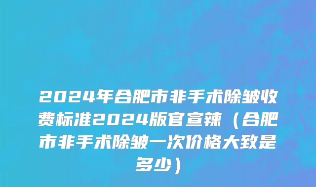 2024年合肥市非手术除皱收费标准2024版官宣辣（合肥市非手术除皱一次价格大致是多少）