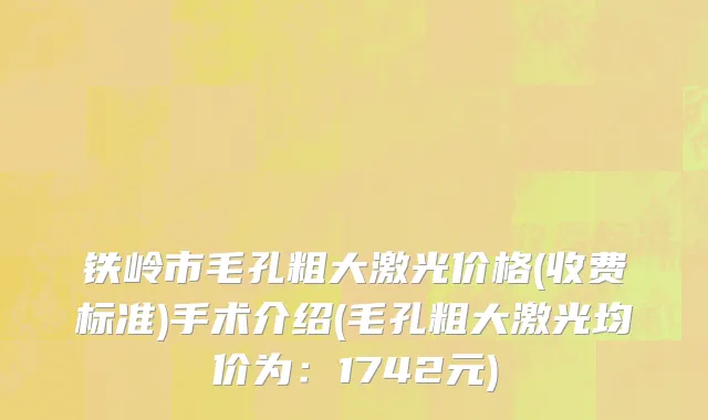 铁岭市毛孔粗大激光价格(收费标准)手术介绍(毛孔粗大激光均价为：1742元)