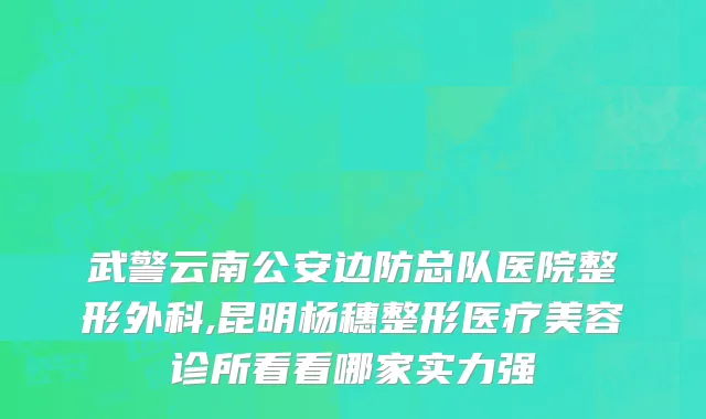 武警云南公安边防总队医院整形外科,昆明杨穗整形医疗美容诊所看看哪家实力强