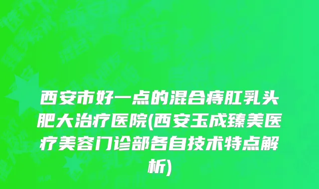 西安市好一点的混合痔肛乳头肥大治疗医院(西安玉成臻美医疗美容门诊部各自技术特点解析)