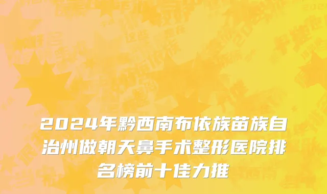 2024年黔西南布依族苗族自治州做朝天鼻手术整形医院排名榜前十佳力推