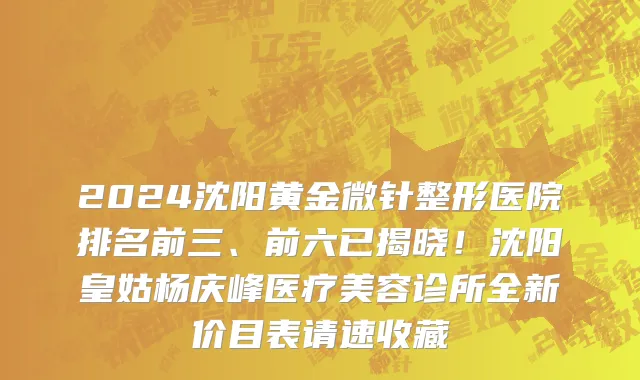 2024沈阳黄金微针整形医院排名前三、前六已揭晓!沈阳皇姑杨庆峰医疗美容诊所全新价目表请速收藏