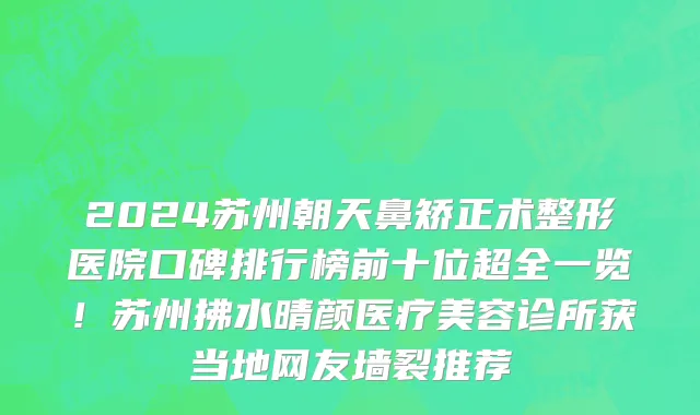 2024苏州朝天鼻矫正术整形医院口碑排行榜前十位超全一览!苏州拂水晴颜医疗美容诊所获当地网友墙裂推荐