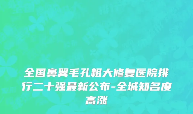 全国鼻翼毛孔粗大修复医院排行二十强最新公布-全城知名度高涨