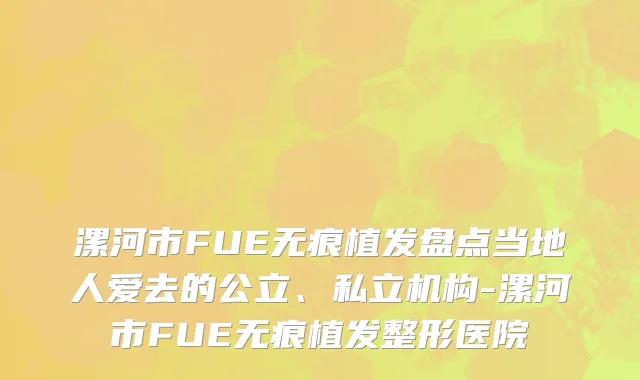 漯河市FUE无痕植发盘点当地人爱去的公立、私立机构-漯河市FUE无痕植发整形医院