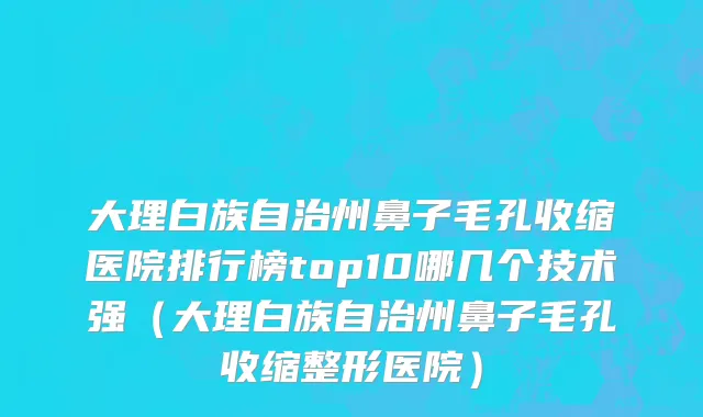 大理白族自治州鼻子毛孔收缩医院排行榜top10哪几个技术强（大理白族自治州鼻子毛孔收缩整形医院）