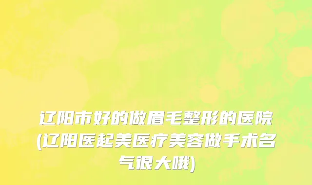 辽阳市好的做眉毛整形的医院(辽阳医起美医疗美容做手术名气很大哦)