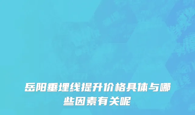 岳阳垂埋线提升价格具体与哪些因素有关呢