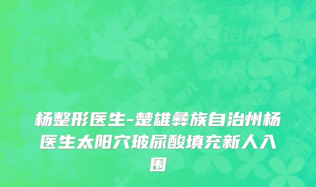 杨整形医生-楚雄彝族自治州杨医生太阳穴玻尿酸填充新人入围