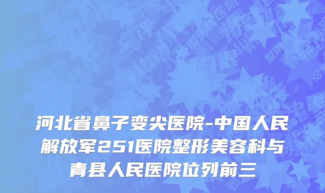 河北省鼻子变尖医院-中国人民解放军251医院整形美容科与青县人民医院位列前三