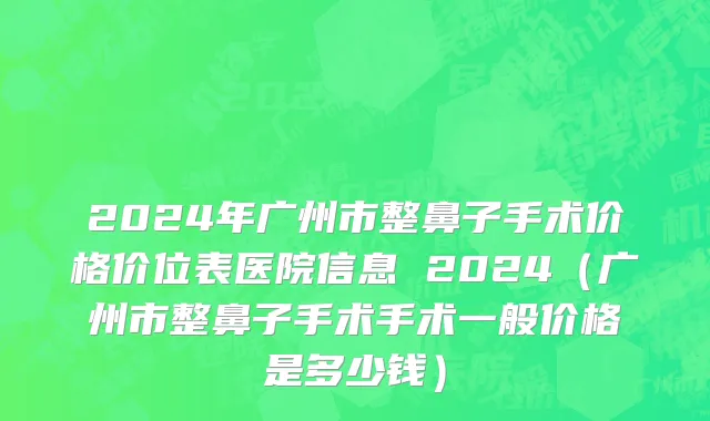 2024年广州市整鼻子手术价格价位表医院信息 2024（广州市整鼻子手术手术一般价格是多少钱）
