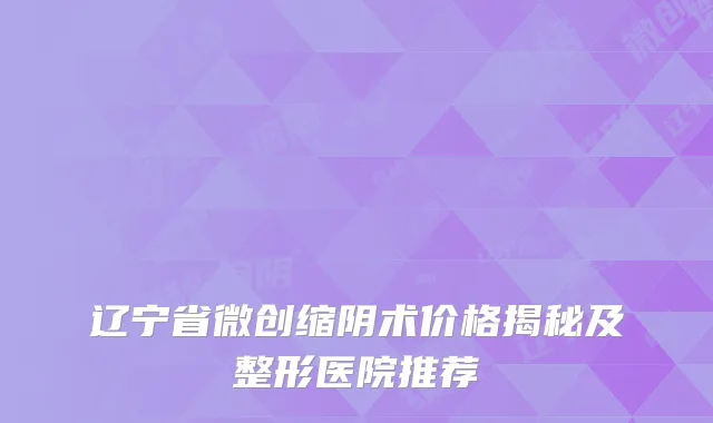 辽宁省微创缩阴术价格揭秘及整形医院推荐
