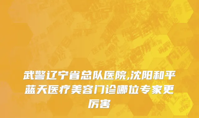 武警辽宁省总队医院,沈阳和平蓝天医疗美容门诊哪位专家更厉害