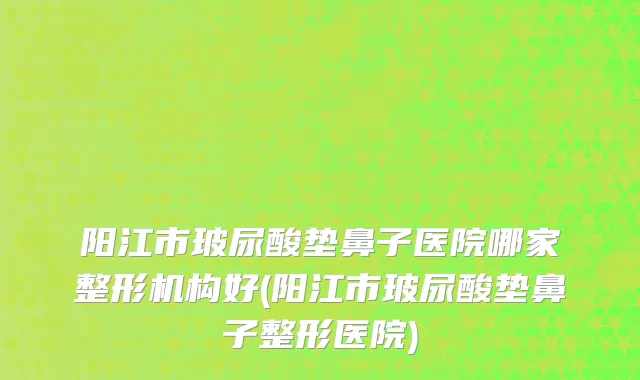 阳江市玻尿酸垫鼻子医院哪家整形机构好(阳江市玻尿酸垫鼻子整形医院)