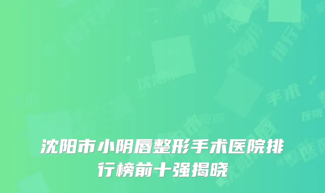 沈阳市小阴唇整形手术医院排行榜前十强揭晓