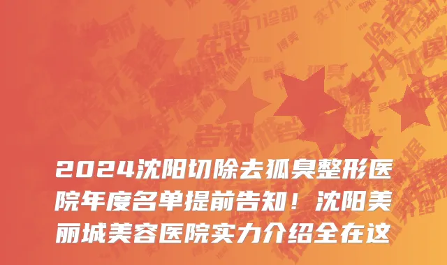 2024沈阳切除去狐臭整形医院年度名单提前告知!沈阳美丽城美容医院实力介绍全在这