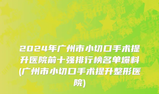 2024年广州市小切口手术提升医院前十强排行榜名单爆料(广州市小切口手术提升整形医院)