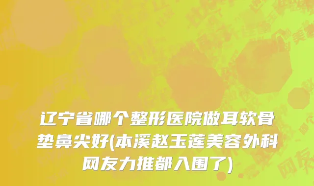 辽宁省哪个整形医院做耳软骨垫鼻尖好(本溪赵玉莲美容外科网友力推都入围了)