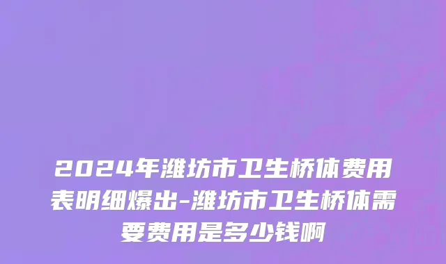 2024年潍坊市卫生桥体费用表明细爆出-潍坊市卫生桥体需要费用是多少钱啊
