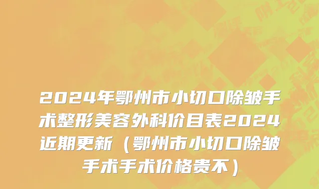 2024年鄂州市小切口除皱手术整形美容外科价目表2024近期更新（鄂州市小切口除皱手术手术价格贵不）
