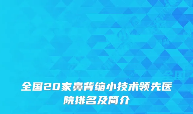 全国20家鼻背缩小技术领先医院排名及简介
