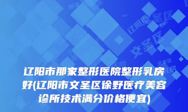 辽阳市那家整形医院整形乳房好(辽阳市文圣区徐野医疗美容诊所技术满分价格便宜)