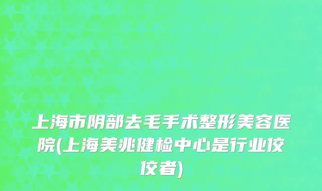 上海市阴部去毛手术整形美容医院(上海美兆健检中心是行业佼佼者)